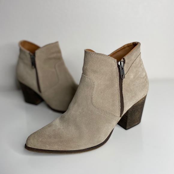 taupe pointed toe booties